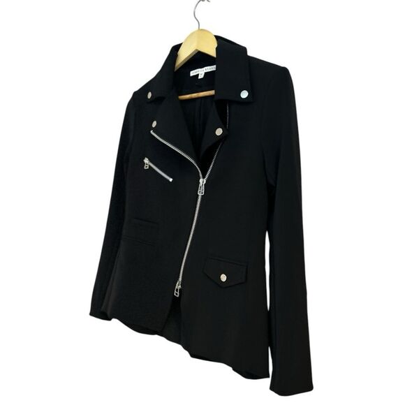 Veronica Beard Black Hadley Neoprene Moto Jacket, Size 10 - Picture 7 of 15